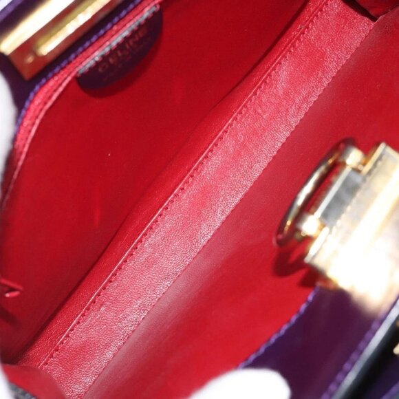 CELINE Hand Bag Leather Purple Gold Auth - Picture 12 of 16